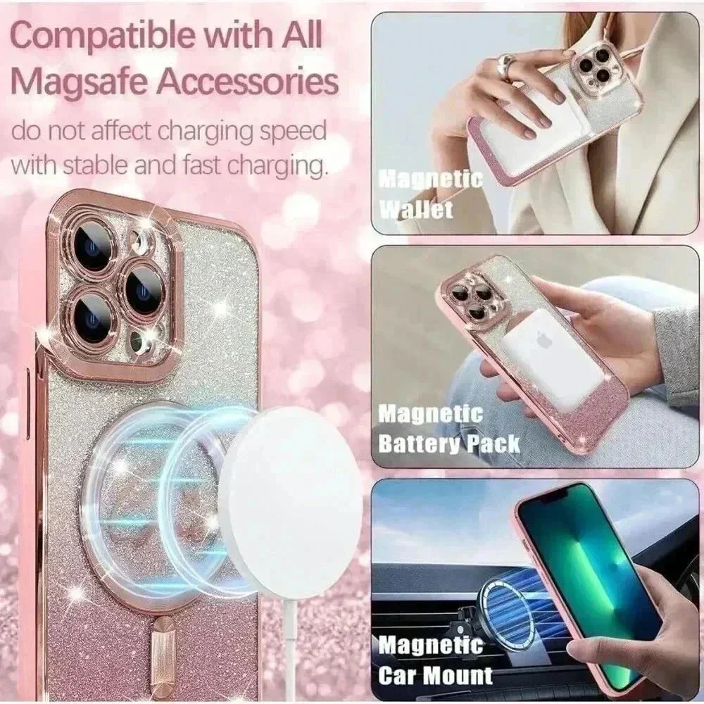 ZIYE Magnetic Case Designed‎ for iPhone 13 Pro Glitter Case Plating Love Heart